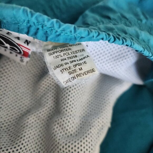 Vtg 80-90s OP Ocean Pacific Swim Trunks Shorts M Surf Spellout‎ Turquoise Flaw - Picture 5 of 12